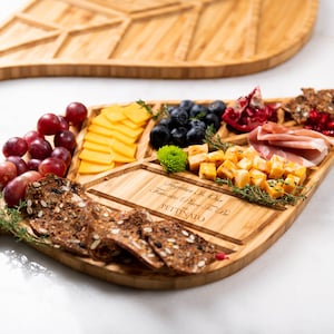 Personalized Leaf Plank Charcuterie Serving Tray | 2 Sizes Gift Sets Available