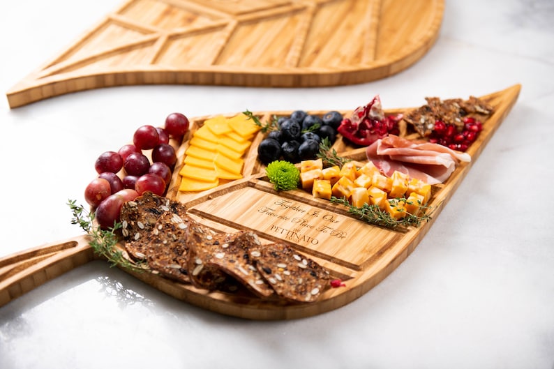 Board Serving Tray made from high-quality wood  with leaf shape engraved your chosen