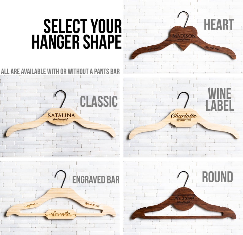 5 Shapes to Choose From Personalized Wooden Hanger The Woodwright Wedding Hanger by Left Coast Original image 5