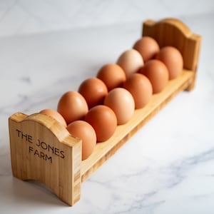 Personalized Egg Bed Tray - Stackable Shelf Display Holder for Kitchen - Farm Fresh Storage - Decor Stand