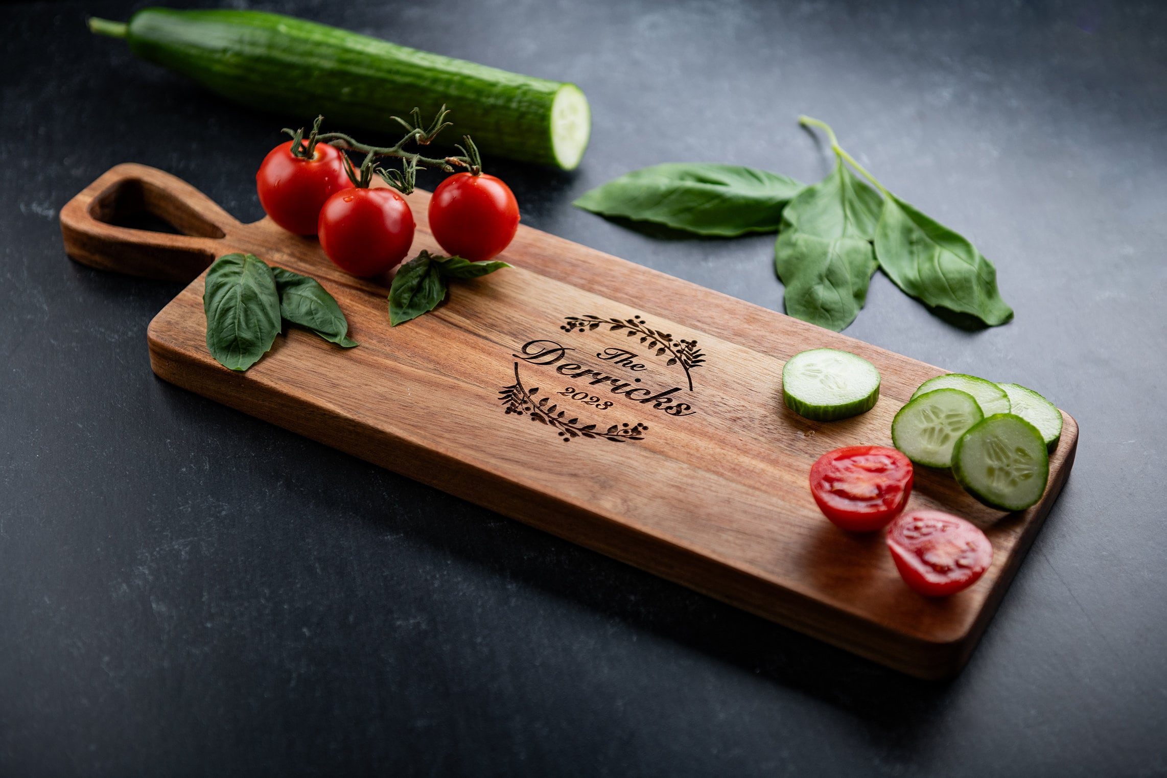 Personalized Acacia Handle Cutting Board - Serving Tray Charcuterie
