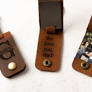 Personalized Photo Metal Tag Leather Keychain Engraved Leather Cover with Photo Printed to Tag Inside image 9