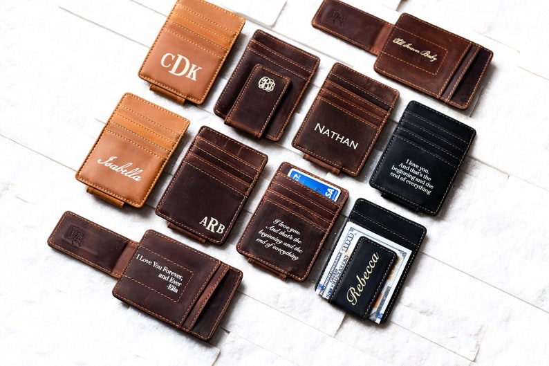 Photo Leather Money Clip Magnetic Closure With Optional Monogram, Name, or Message image 3