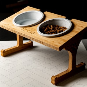 Personalized Wood Pet Bowl Stands by Left Coast Original