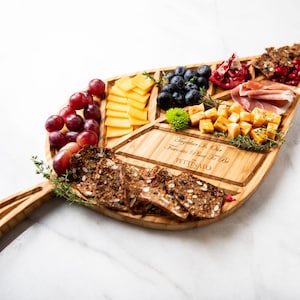 Personalized Leaf Plank Charcuterie Serving Tray | 2 Sizes Gift Sets Available