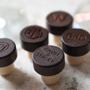 Personalized Wine Bottle Stoppers by Left Coast Original Dark Wood