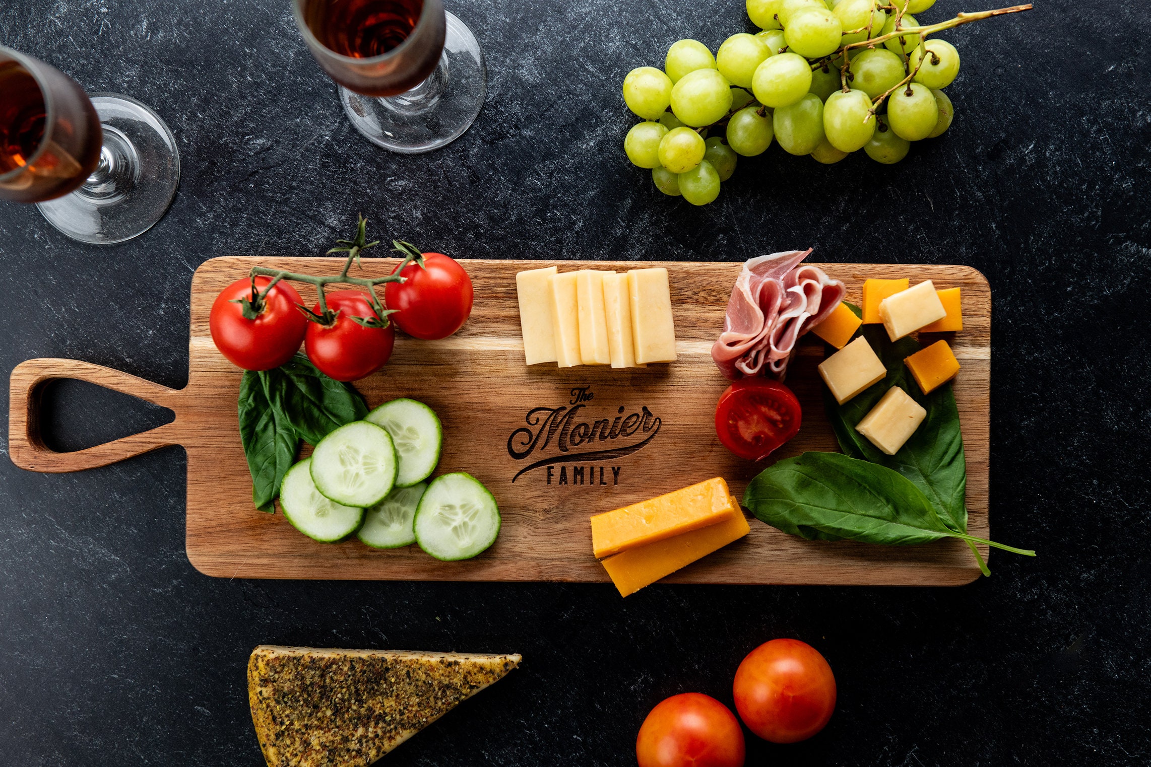 Personalized Acacia Handle Cutting Board - Serving Tray Charcuterie