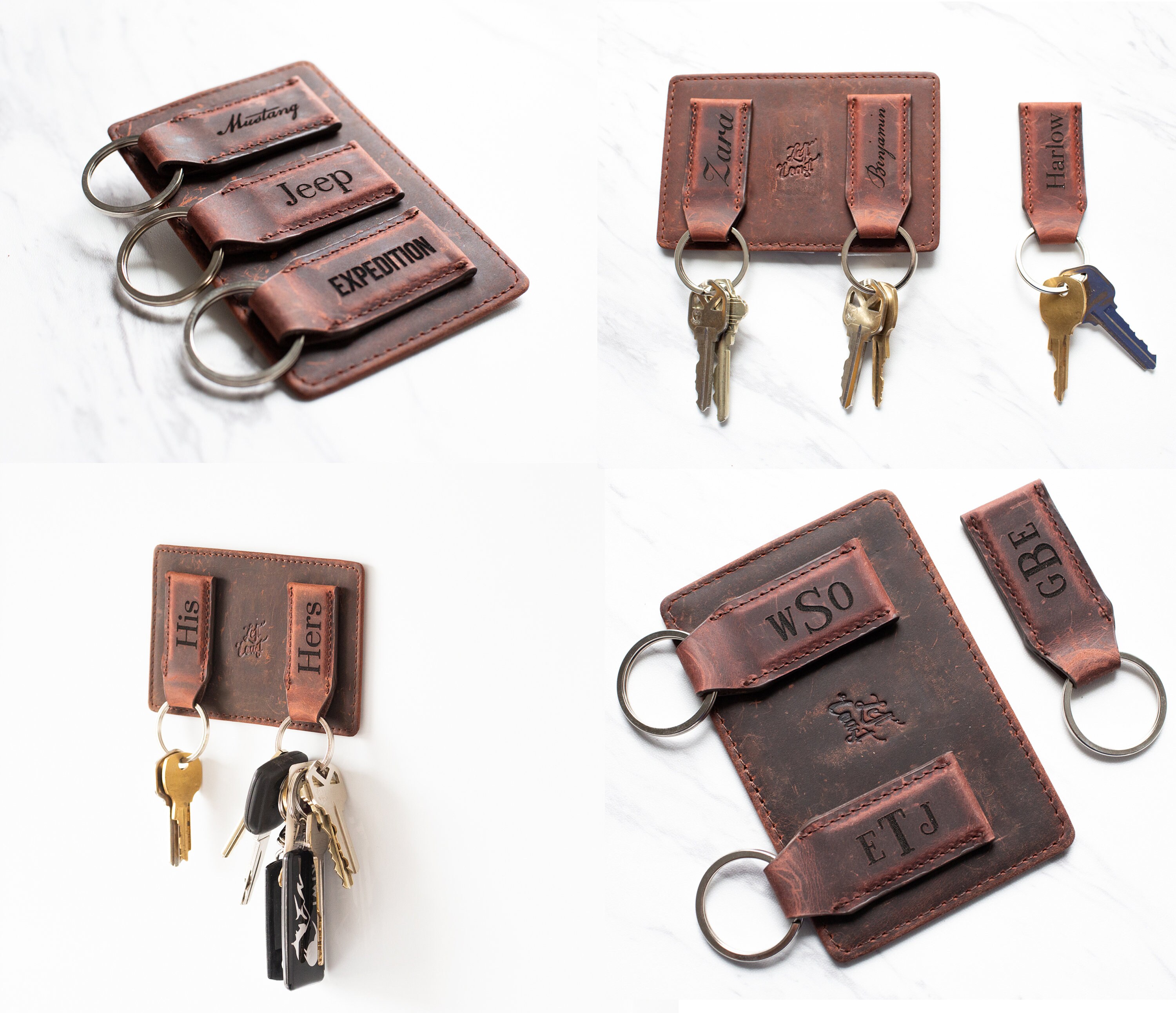 3011-HITT Monogram PU Leather Tag Key Holder and Bag Charm NWT Box
