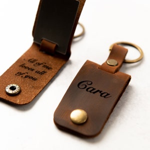 Personalized Photo Metal Tag Leather Keychain Engraved Leather Cover with Photo Printed to Tag Inside image 8