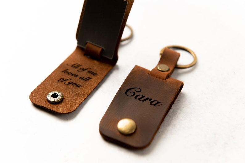 Personalized Photo Metal Tag Leather Keychain Engraved Leather Cover with Photo Printed to Tag Inside image 8