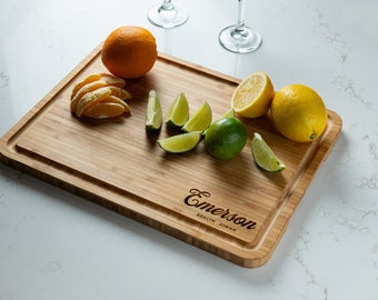 Personalized Wood Cutting Board With Juice Groove • Wedding and Anniversary Gift • Family Name Date