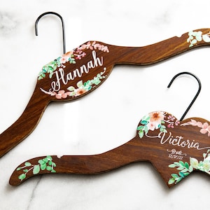 5 Shapes to Choose From | Personalized Wooden Hanger | Vine or Floral Artwork Printed | The Woodwright Wedding