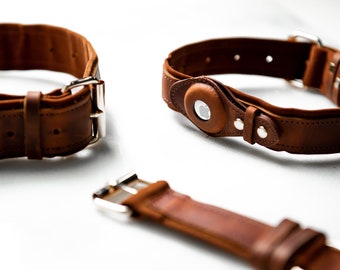 AirTag Distressed Leather Pet Collars