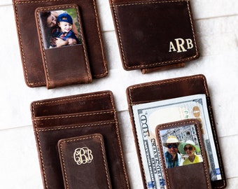 Photo Leather Money Clip Magnetic Closure With Optional Monogram, Name, or Message