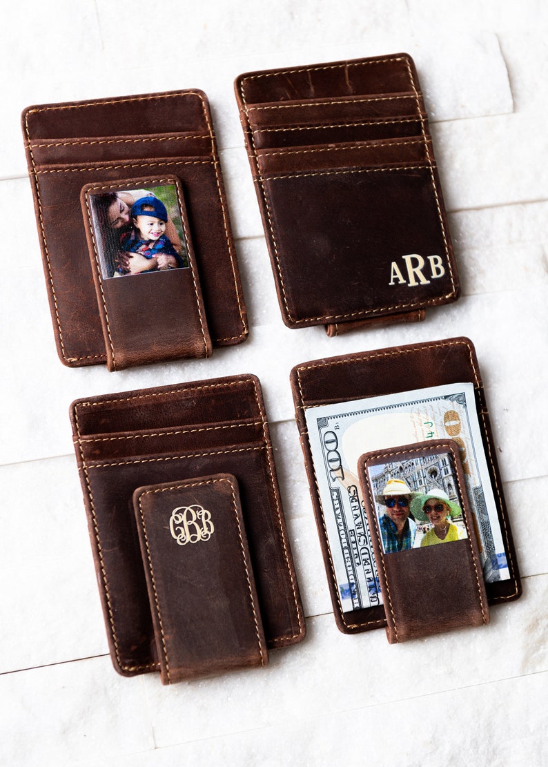 Photo Leather Money Clip Magnetic Closure With Optional Monogram, Name, or Message image 5