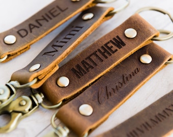Personalized, Engraved Distressed Leather Keychain The St. Augustine by Left Coast Original