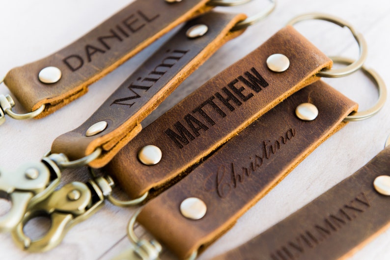 Personalized, Engraved Distressed Leather Keychain The St. Augustine by Left Coast Original 