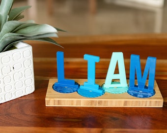 Personalized Sprocket Name Puzzle Acrylic and Wooden Toy Display | BusyWorx©