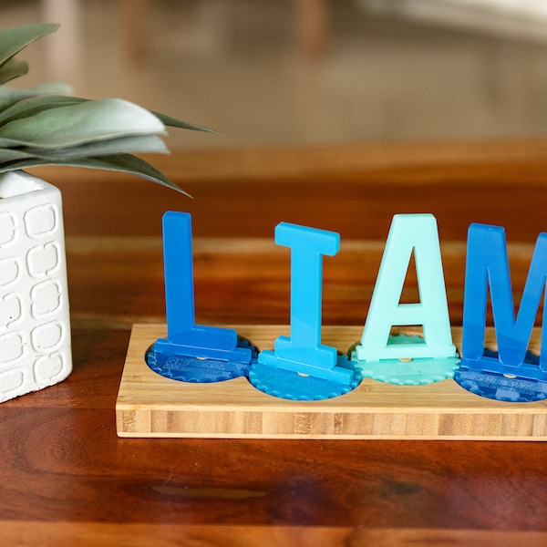 Personalized Sprocket Name Puzzle Acrylic and Wooden Toy Display | BusyWorx©