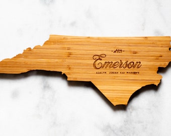 Personalized North Carolina State Shaped Cutting Board | 16 Options