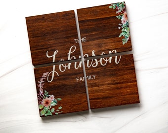 Personalized Wood Coasters | Floral Vine Artwork Print