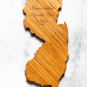 Personalized New Jersey State Shaped Cutting Board | 16 Options