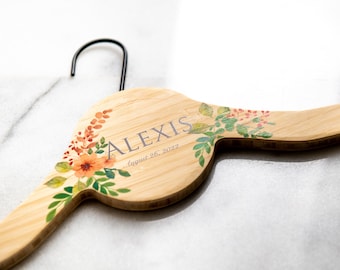 5 Shapes to Choose From | Personalized Wooden Hanger | Vine or Floral Artwork Printed | The Woodwright Wedding