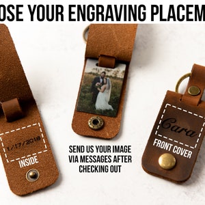 Personalized Photo Metal Tag Leather Keychain Engraved Leather Cover with Photo Printed to Tag Inside image 4