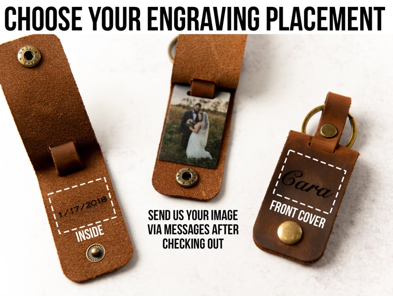 Personalized Photo Metal Tag Leather Keychain Engraved Leather Cover with Photo Printed to Tag Inside image 4