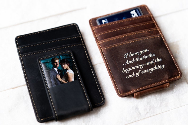 Photo Leather Money Clip Magnetic Closure With Optional Monogram, Name, or Message image 1