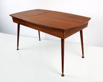 Mid century cutlery canteen storage coffee / side table on atomic legs in teak by Viners