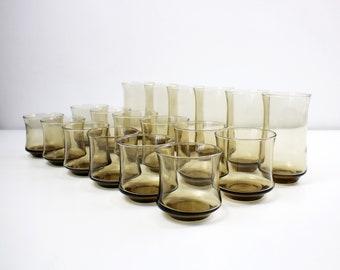 Sets of 6 (or 4) Italian smoked glass tumblers glasses / Skipper by Fidenza 1970s - 3 styles available