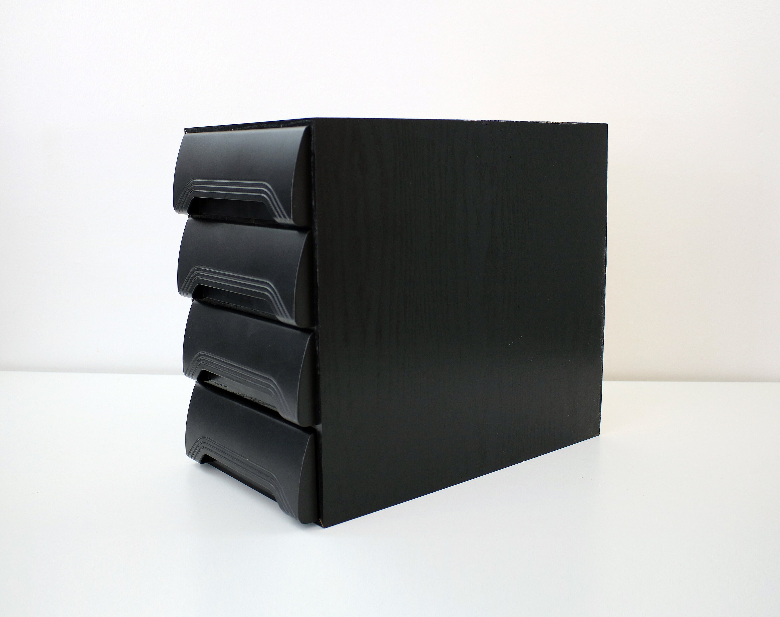 1980s 90s black ash deep cassette tape storage unit / tower 4 drawer