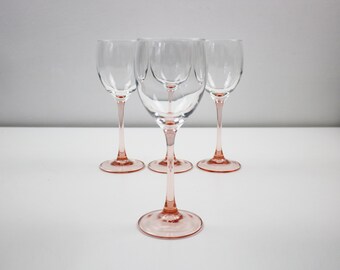 Set of 6 OR 4 1980s pink stemmed wine glasses - white or rose wine
