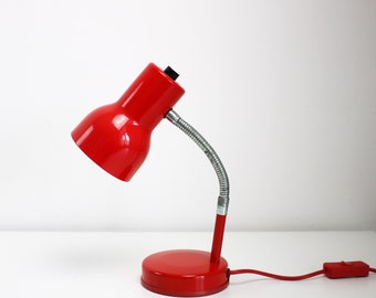 1987 bendy red and metal goose neck desk lamp