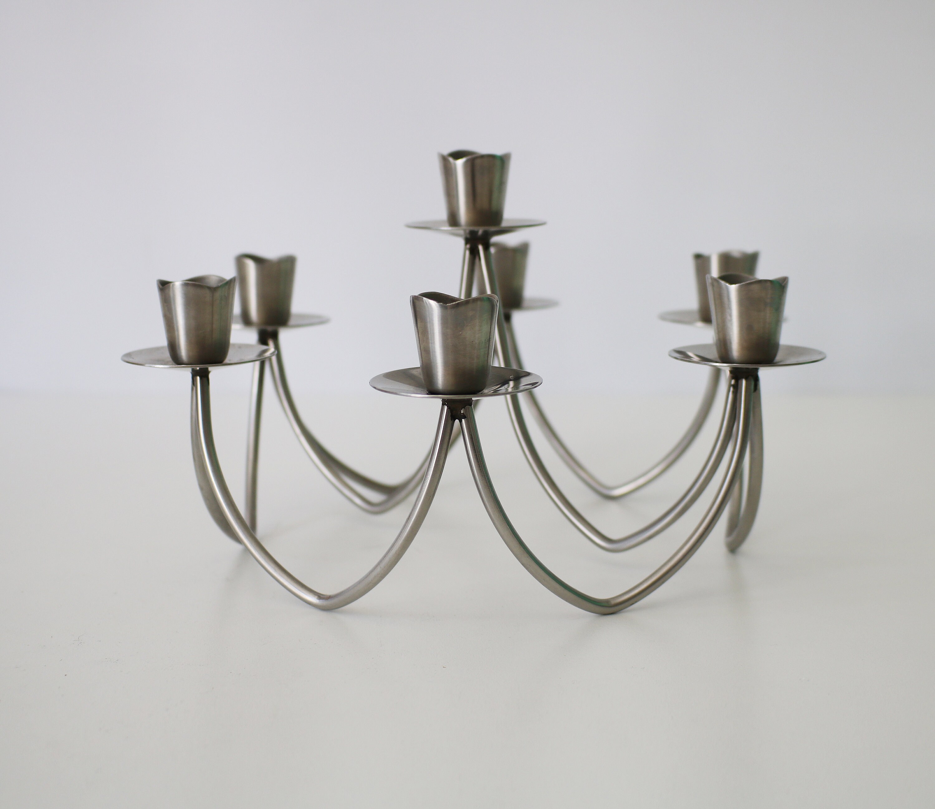 1970s modernist stainless steel candelabra candle holder for 7 candles