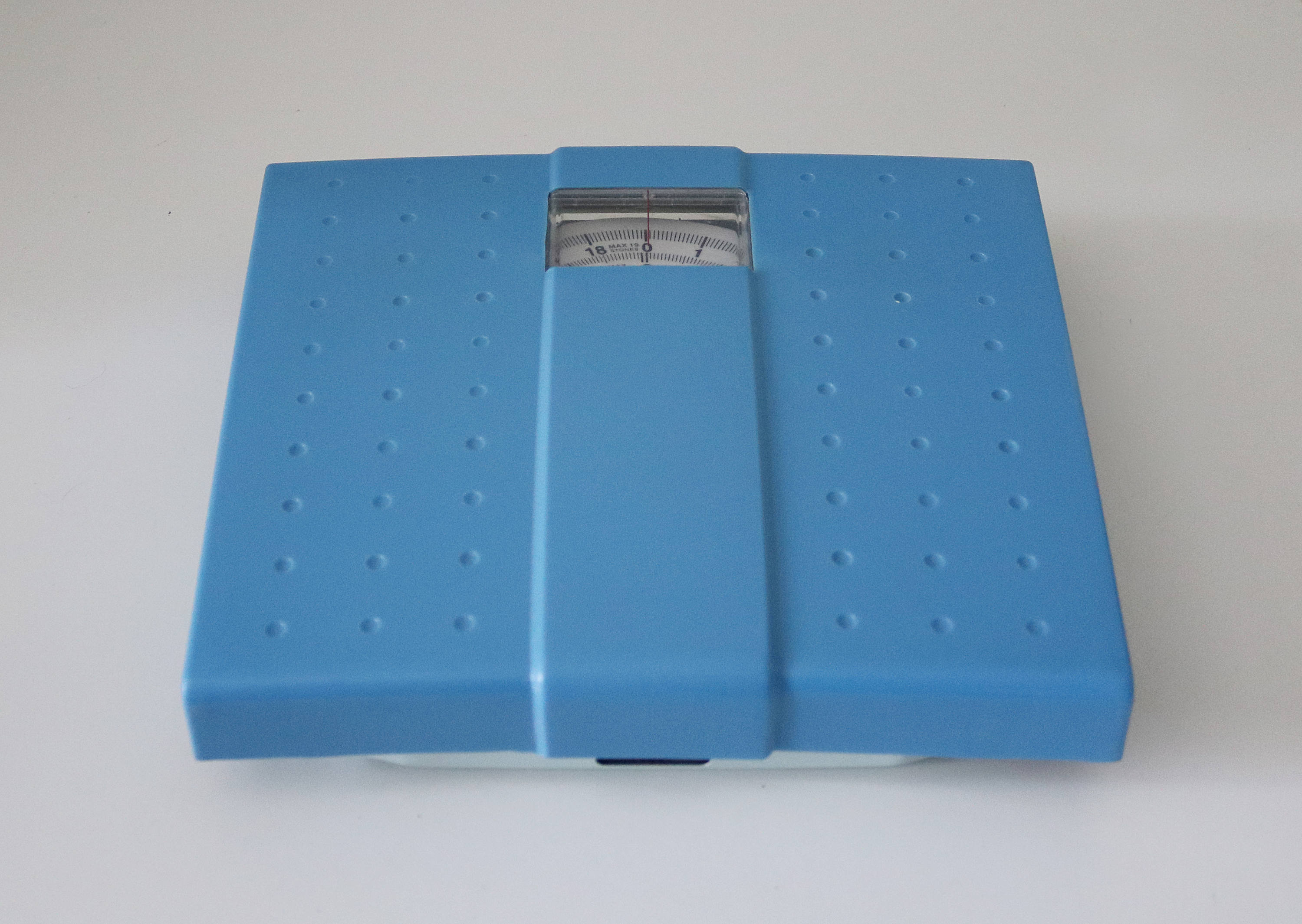 Retro vintage bathroom scales in bright blue plastic st lbs as well as kgs