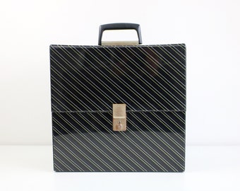 1980s black and gold diagonal striped vinyl record case - vinyl albums 12 inch storage