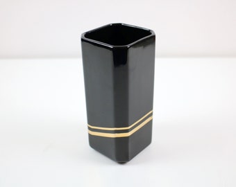 1980s art deco revival / geometric black and gold vase by Loucarte Portugal