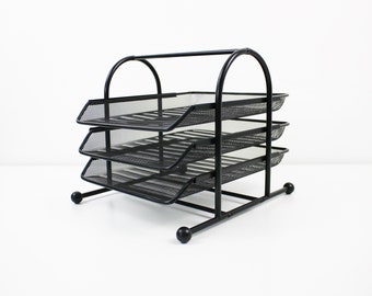 1995 Hi tech atomic tubular metal and expanded mesh desk filing trays 3 tier Dokument by IKEA