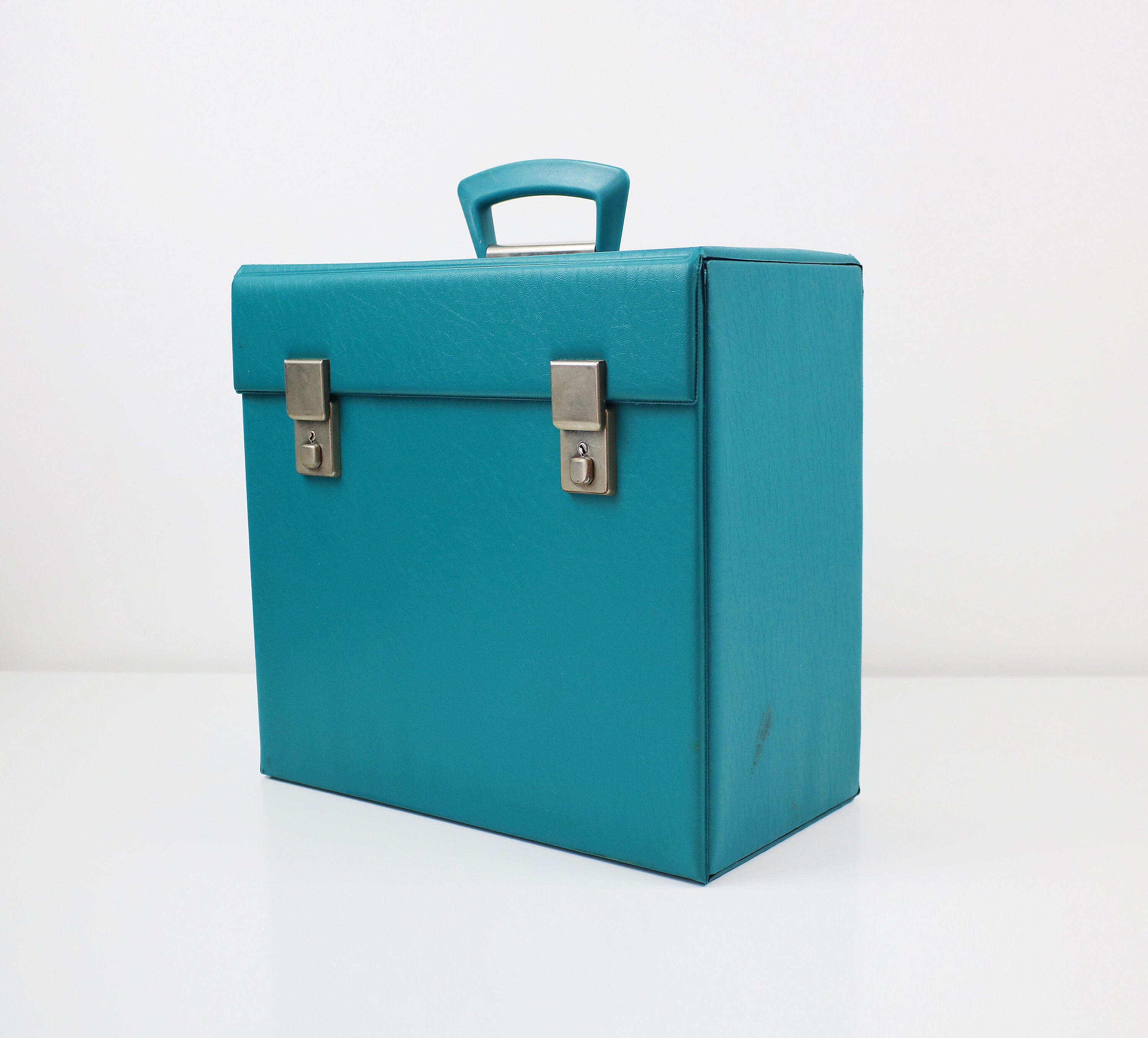 1970s 80s 12 inch vinyl album LP record case teal / aqua / turquoise green