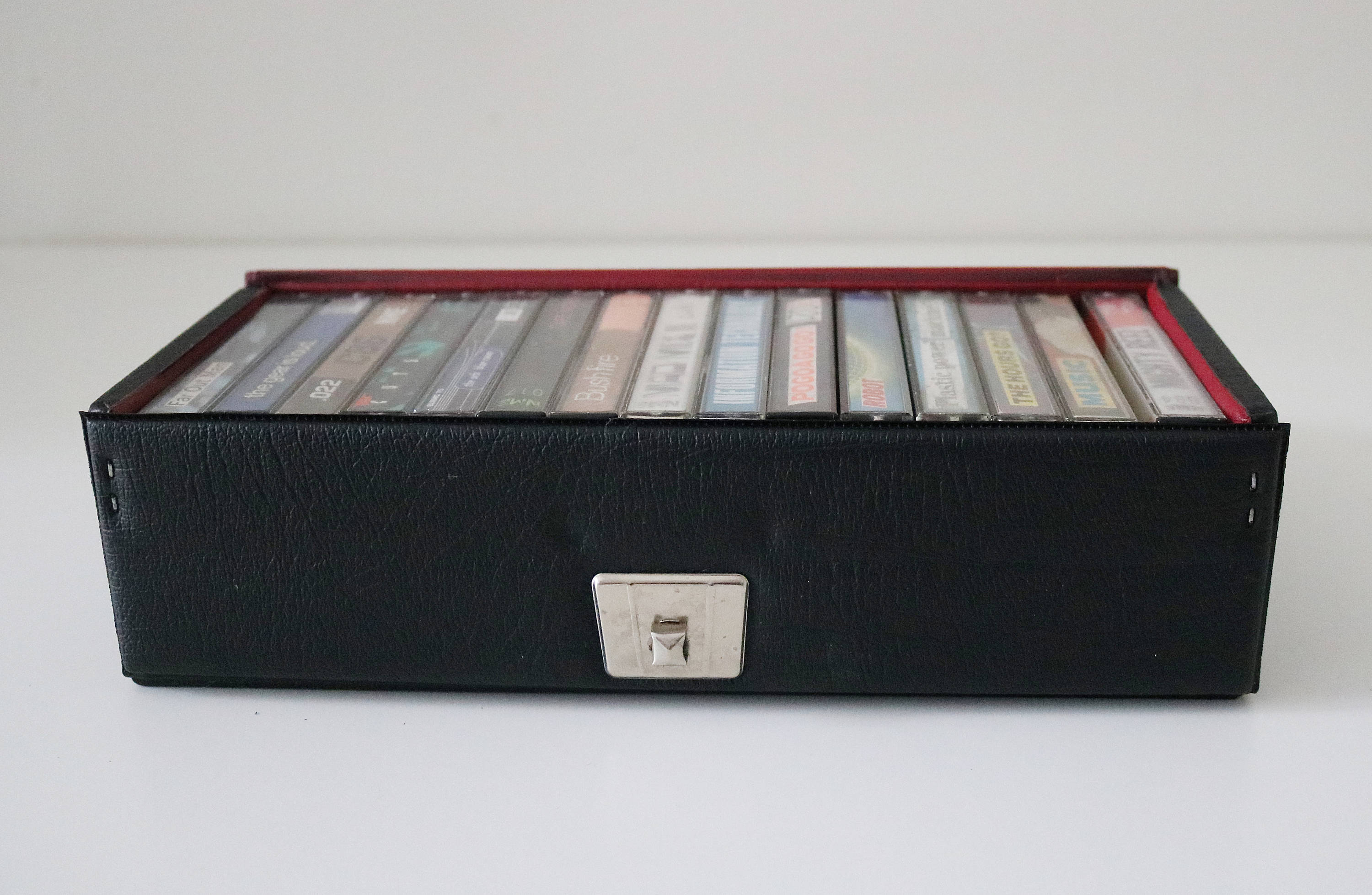 Modernist black and chrome 1980s cassette case also for jewellery