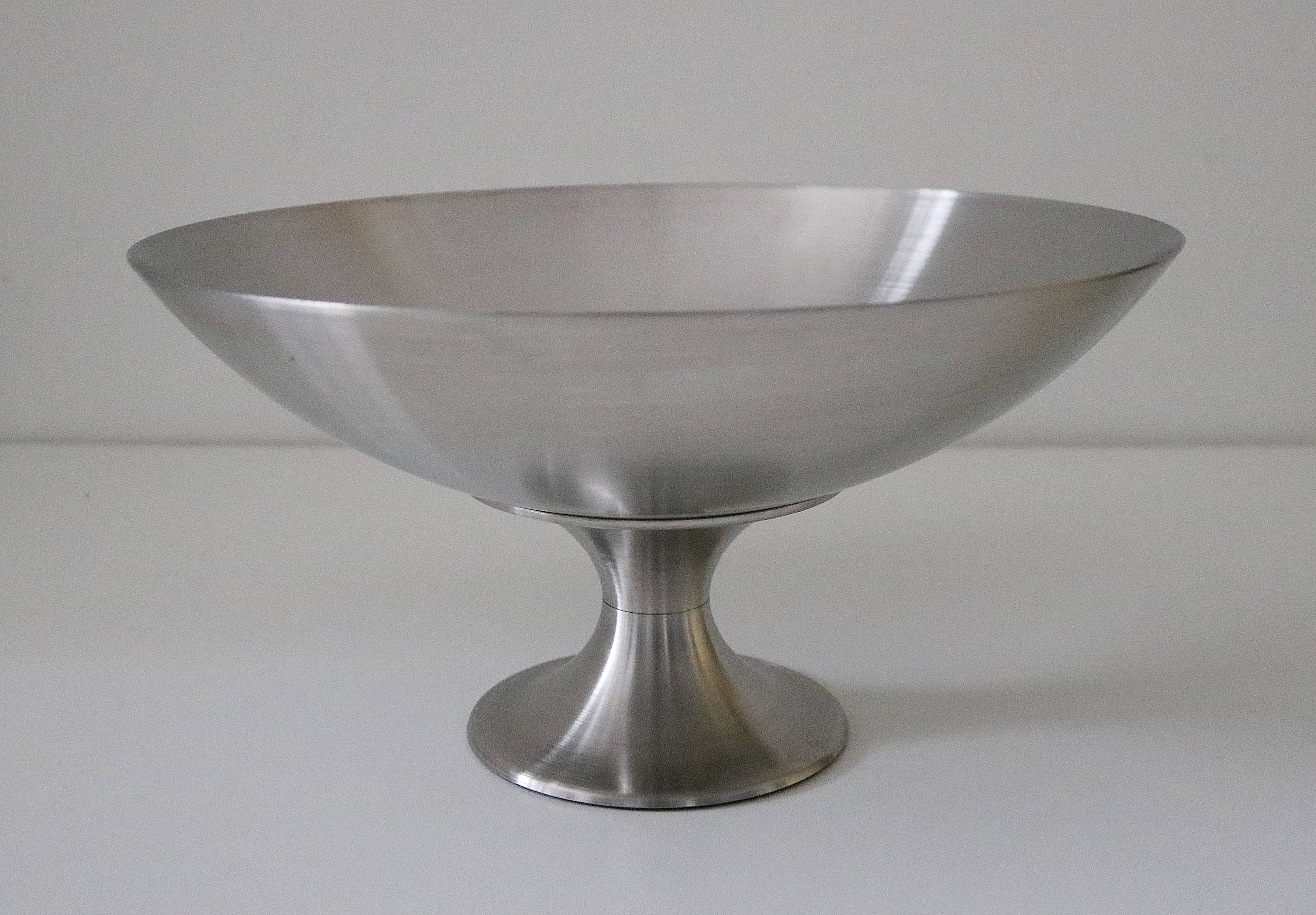 1970s modernist pedestal fruit bowl Chichester Stainless Steel space age