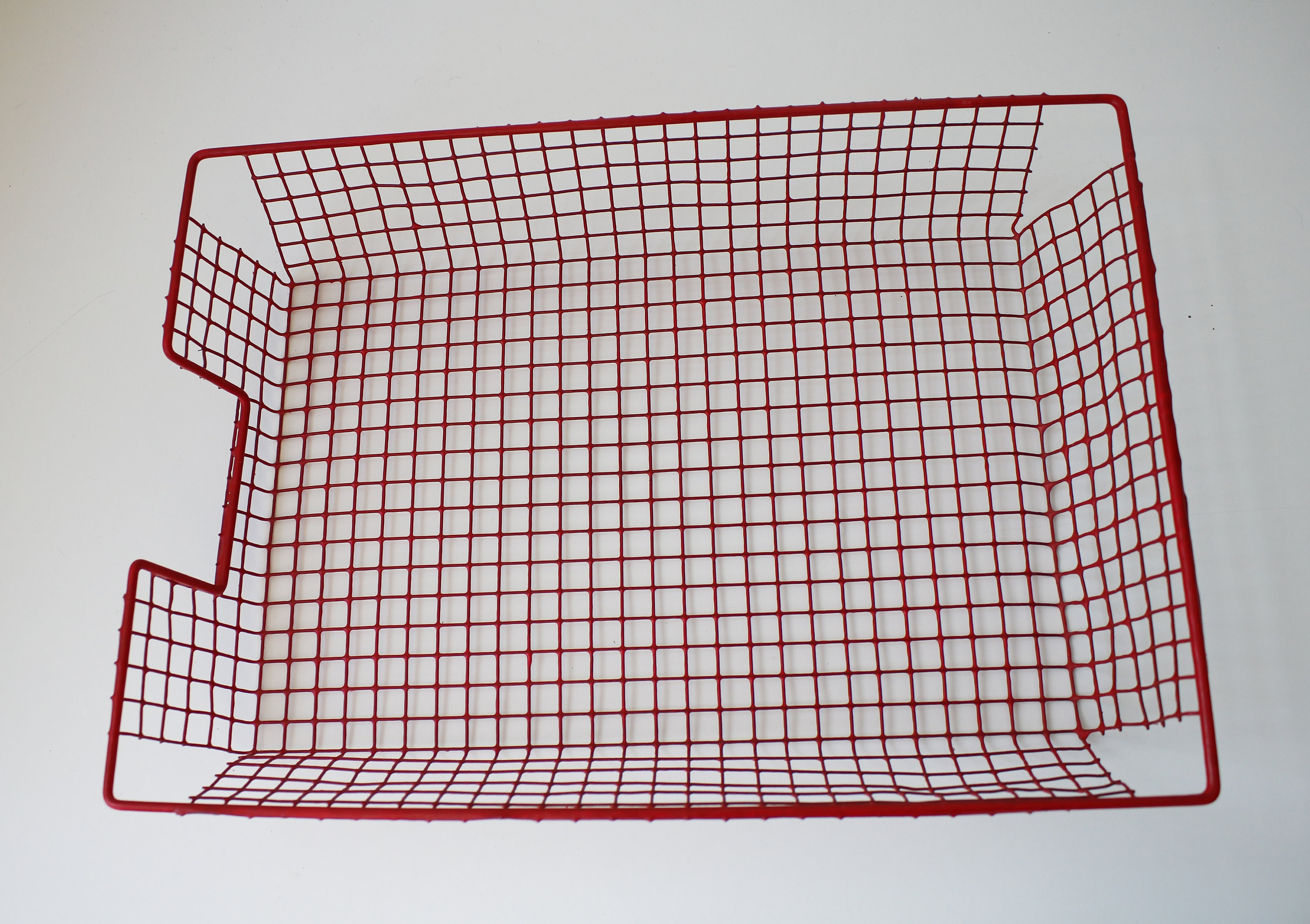 Vintage red wire square grid metal filing tray A4 paper tray / desk