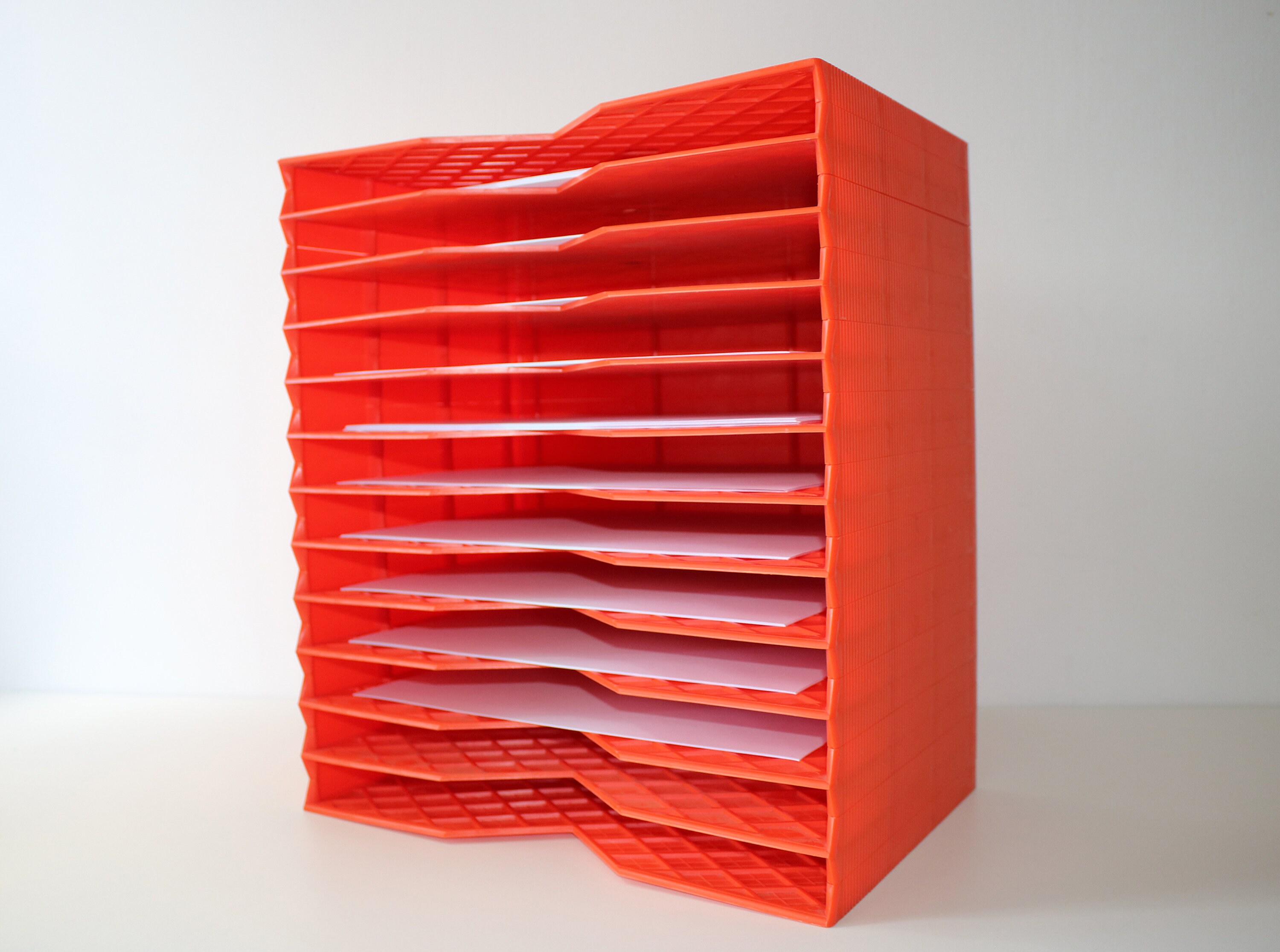 Rare Dutch orange plastic filing tray by Novak stacking paper file