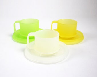 Pairs of unused 90s Guzzini Lollipop acrylic espresso cups and saucers - 3 colours available