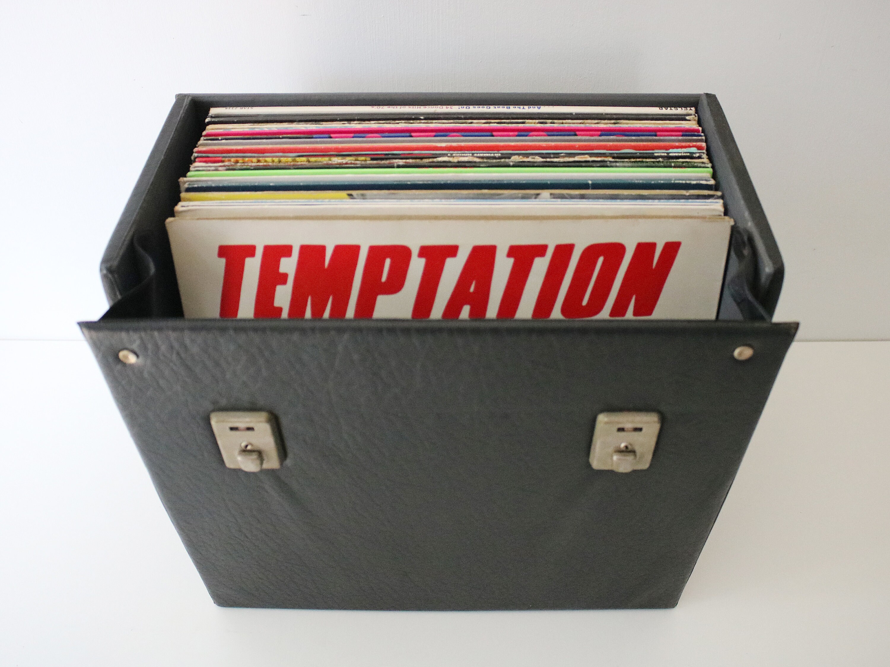 Record case in black textured vinyl