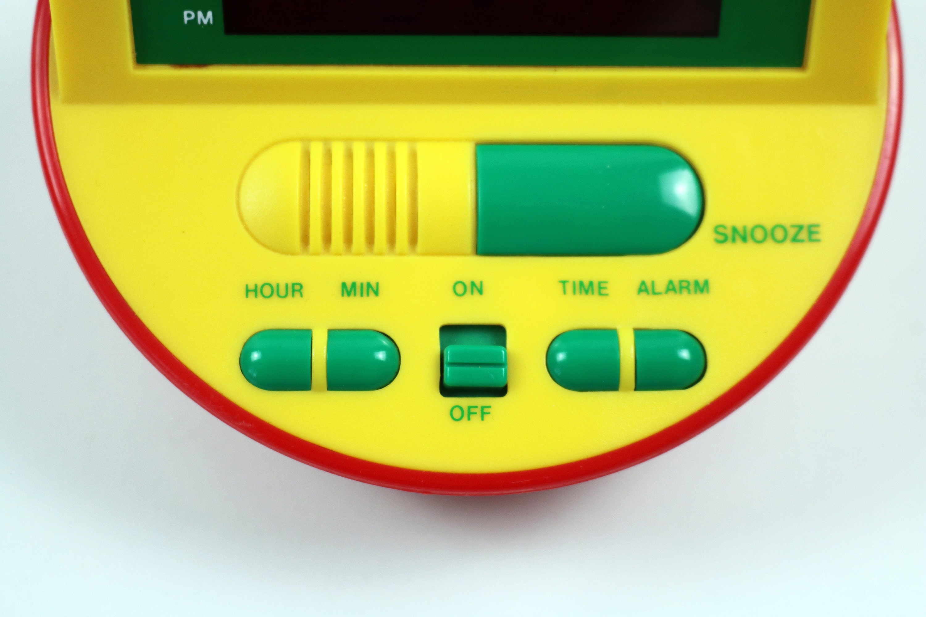 1980s 90s Memphis style digital alarm clock in bright plastic working