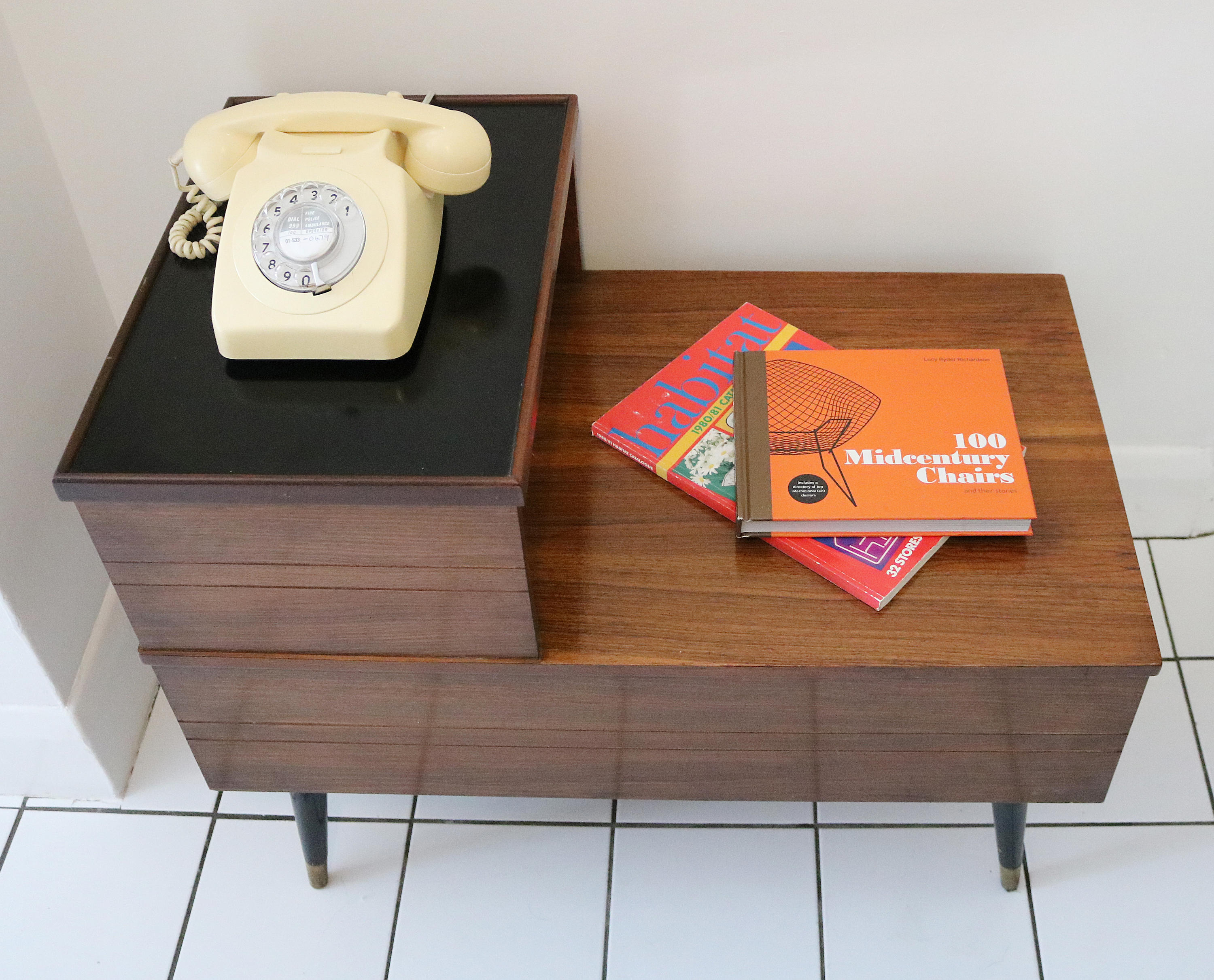 Mid Century Teak Rosewood Telephone Side Table Seat