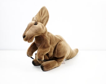 Vintage retired Folkmanis kangaroo with joey hand puppet - rare collectors item 1990s